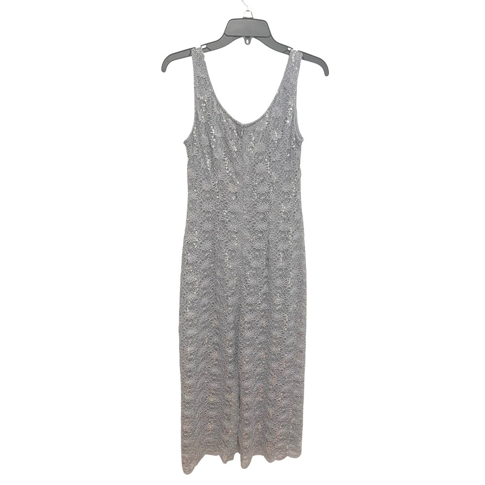 R&M Richards Maxi Dress Petite Small Formal Gray Lace Sequin‎ Sleeveless Sheath